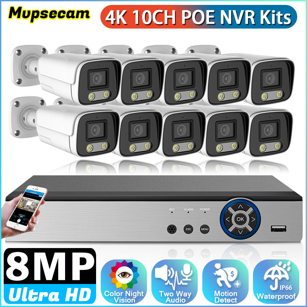 Ip Camera Outdoor 4K - 10ch 8mp Hd Videobewaking Poe Ip