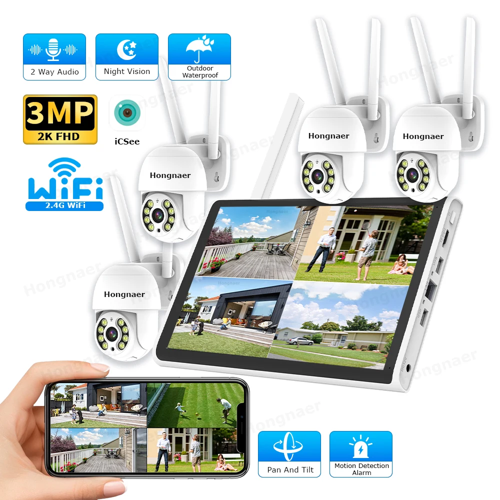 Home Security Kit - 2026 Hongnaer 3MP 4-kanaals WiFi Home