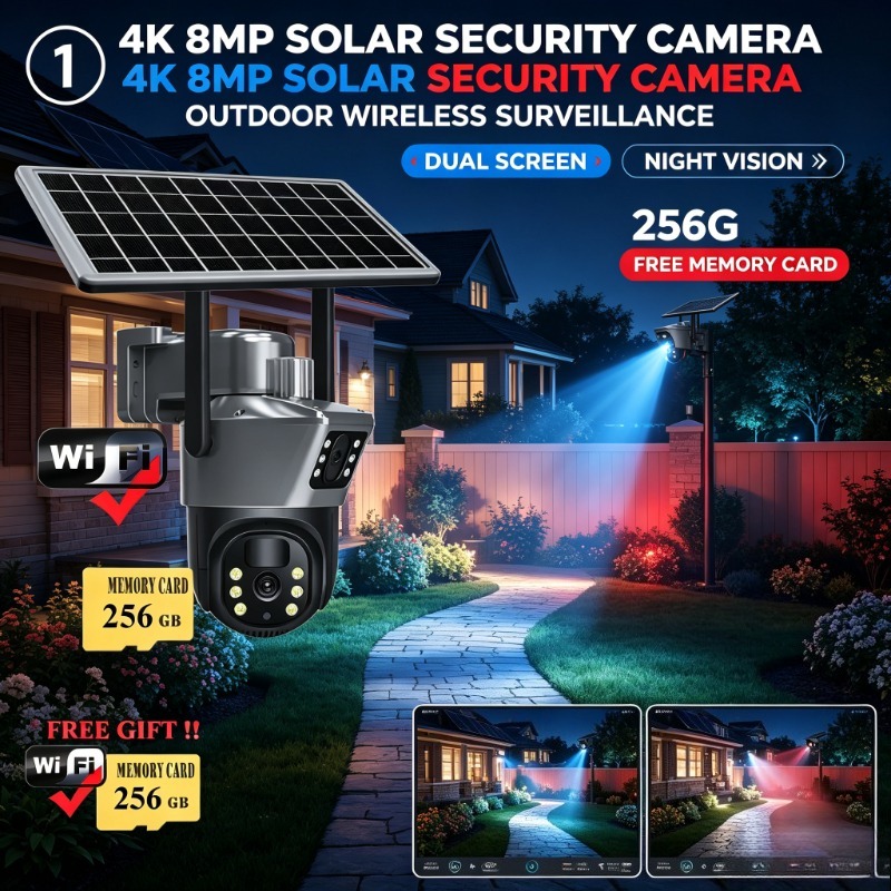 Ip Camera Outdoor 4K - Zonne-aangedreven 4K 8MP bewakingscamera met simkaart,