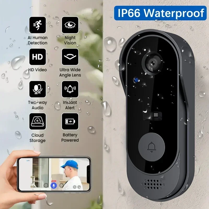 Home Security Monitoring System - Video HD draadloze waterdichte deurbelcamera, nachtzicht
