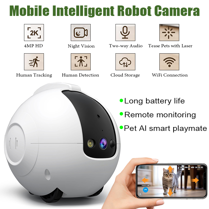 Home Security Robot Dog - Thuiszorgbeveiligingscamera Mobiele intelligente robotcamera 4MP High