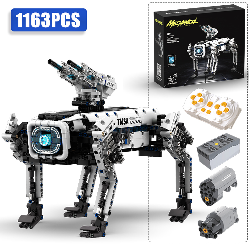 Home Security Robot Dog - Technische STEM-programmering Robot Oorlogshond Bouwstenen Stad